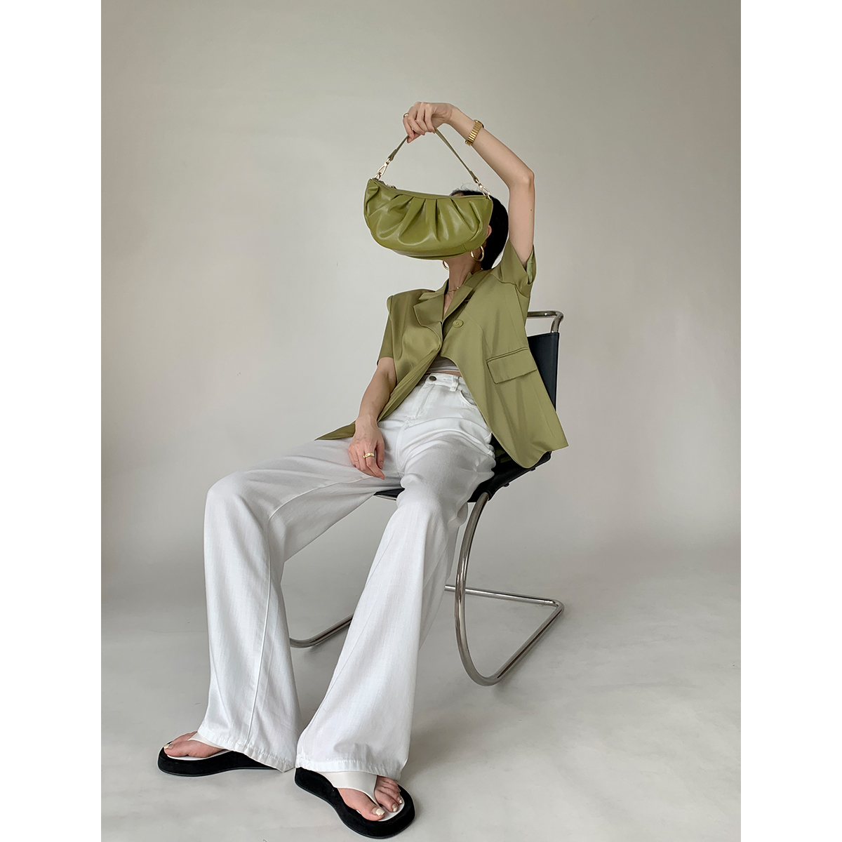 天丝牛仔阔腿裤高腰拖地直筒