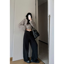 秋冬直筒裤 PAPERLLL加绒加厚西装 女2025新款 黑色毛呢阔腿裤 子 裤