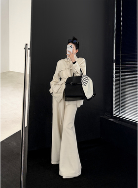 PAPERLLL辛间 十二月独行 裤耳装饰羊毛高腰阔腿裤女冬通勤毛呢裤