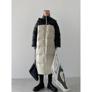 PAPERLLL辛间拼色长款90白鸭绒休闲羽绒服女款2025年新款时尚洋气