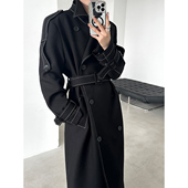 明线长款 PAPERLLL辛间秋季 新款 风衣女高个子质感宽松黑色大衣外套