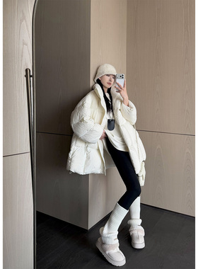 PAPERLLL辛间 呼吸泡芙 极简立领蓬松白鸭绒羽绒服女冬中长款外套