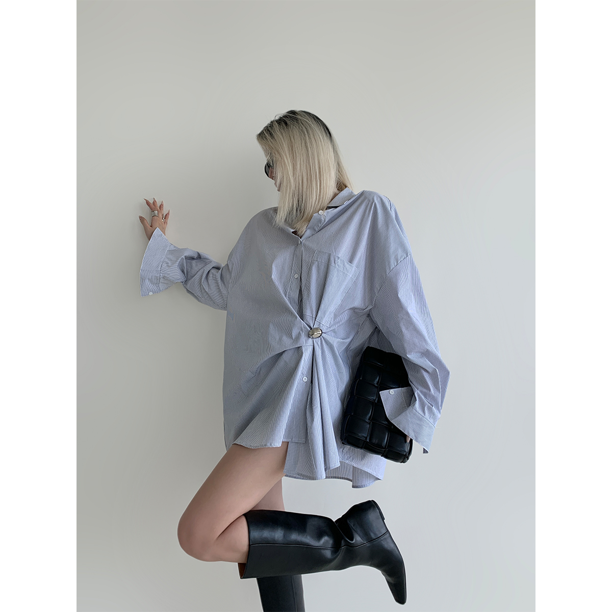 PAPERLLL辛间 时髦录客 设计感廓版条纹衬衫oversize通勤上衣女