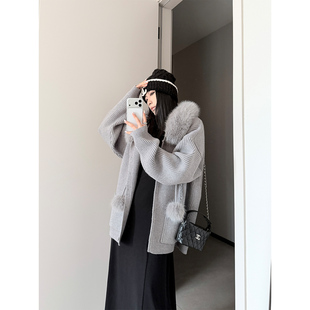 PAPERLLL辛间 初雪缱绻 慵懒风可拆卸毛领连帽针织衫女冬宽松毛衣