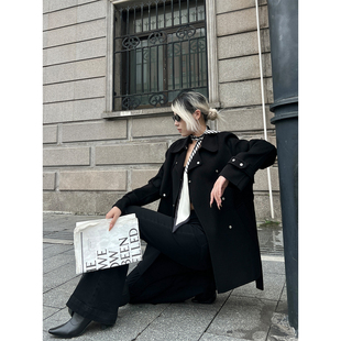 PAPERLLL辛间 轻奢复古 羊绒小翻领中长款收腰大衣女气质毛呢外套