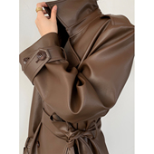 PAPERLLL复古港风美拉德皮风衣大衣长款 棕色皮衣外套女2026新款