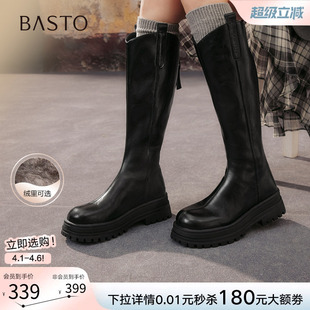 厚底增高V口骑士靴女加绒高筒长靴BV016DG5 百思图冬商场新款