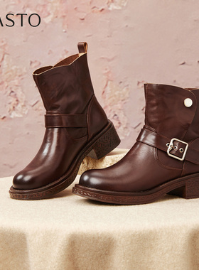 百思图2025冬季商场新款骑士靴女短靴W1120DD5