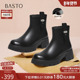 百思图2025冬季 新款 通勤粗跟牛皮靴厚底高跟马丁靴女短靴H6829DD5