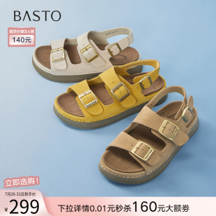 BV183BL5 百思图2025夏季 新款 复古休闲勃肯鞋 厚底女沙滩运动凉鞋