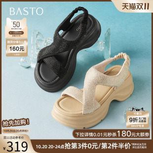 女休闲凉鞋 百思图2025夏季 水钻厚底增高凉鞋 时尚 BP731BL5 商场新款