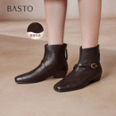 靴F3051DD5 通勤方头复古短靴粗跟女时装 百思图2025冬季 商场新款