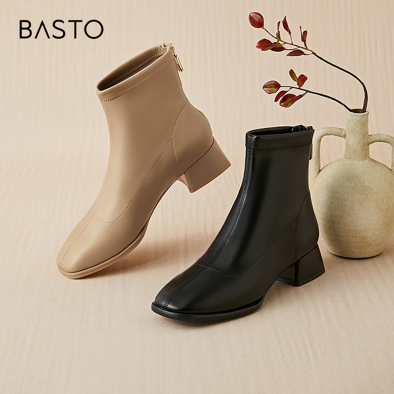 冬季粗跟时装靴百思图简约