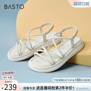 百思图夏季 复古舒适条带罗马凉鞋 厚底女凉鞋 UCX07BL4 商场新款