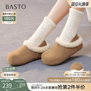 百思图25冬新款外穿勃肯拖鞋毛毛鞋雪地靴加绒保暖棉鞋女W6709DM5