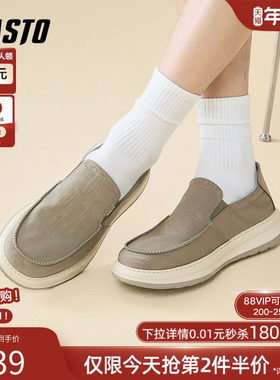 百思图2025夏季商场新款舒适软底一脚蹬布鞋厚底男休闲鞋L3308BM5