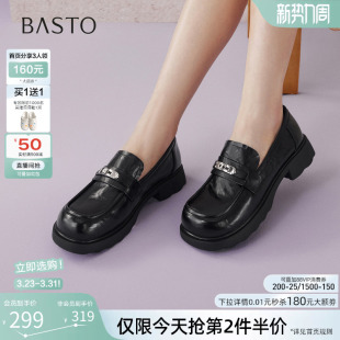 女深口单鞋 小皮鞋 BV111AA6 英伦厚底粗跟乐福鞋 百思图26春商场新款