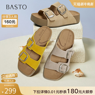 外穿女拖鞋 百思图2025夏季 凉鞋 懒人休闲厚底勃肯拖鞋 B9311BT5 新款