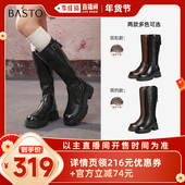 百思图骑士靴时尚 李佳琦直播间新年置新家 潮流粗跟女长靴Z