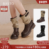 百思图2025冬季 新款 厚底堆堆靴西部靴短筒骑士靴女中筒靴BP996DZ5