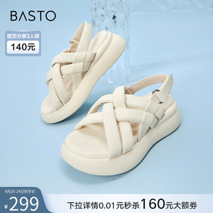 百思图夏商场新款 TT408BL4 休闲运动凉鞋 厚底踩屎感女沙滩凉鞋