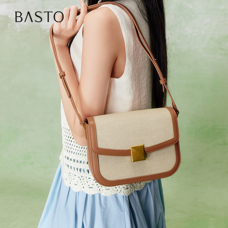 百思图复古风通勤单肩小方包