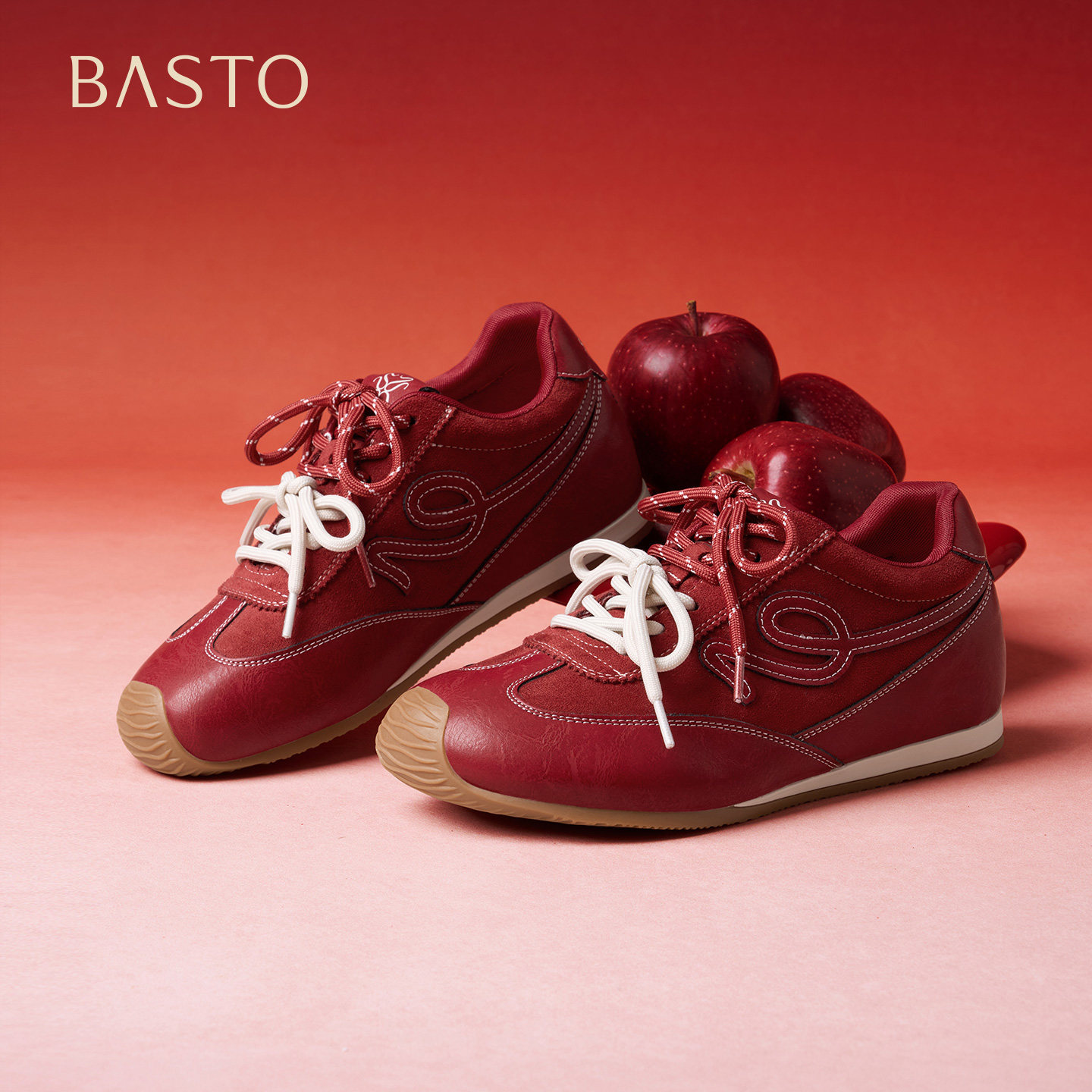 百思图26春商场新款红色厚底德训鞋内增高女运动休闲鞋D3858AM6,女鞋,德训鞋,淘宝优惠券,粉丝福利购,淘宝优惠卷