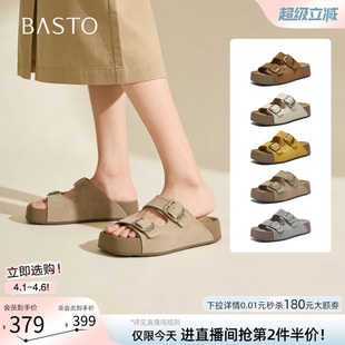 百思图2026夏季 厚底增高勃肯鞋 休闲复古女拖鞋 T9317BT6 商场新款