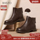 百思图2025冬季 商场新款 圆头羊皮靴通勤粗跟女短靴马丁靴S3055DD5
