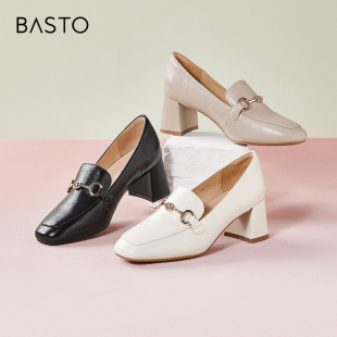 粗跟女单鞋 百思图春秋商场新款 羊皮鞋 高跟鞋 KA103AA3 舒适乐福鞋