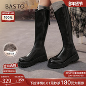 百思图25冬商场新款 厚底增高V口骑士靴女加绒高筒长靴BV016DG5