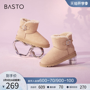 百思图2022冬商场新款加绒加厚面包鞋雪地靴棉鞋女短靴CD600DD2