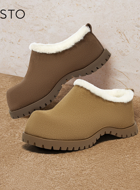 百思图保暖一脚蹬勃肯鞋厚底女鞋W0025AH5Z