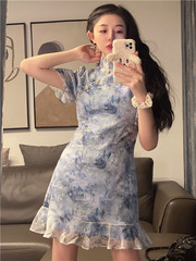 Real price design short print skirt Vintage cheongsam improved version dress for women