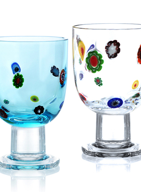 Homix 淄博琉璃手工水晶玻璃啤酒杯葡萄酒红酒杯人工吹制万花镶嵌