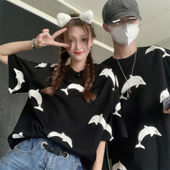 Real price Korean loose and versatile dolphin print T-shirt