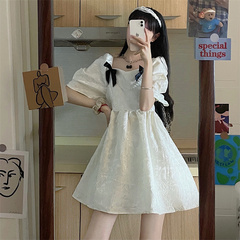 Real price Korean Vintage jacquard waist bow dress