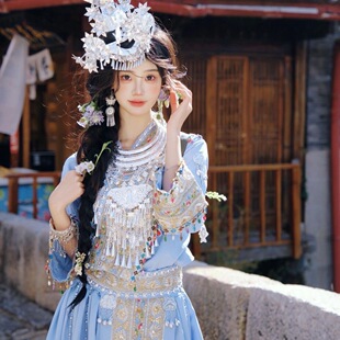 苗族苗疆少女服装 整套出租清新蓝色网红超仙少数民族显瘦旅拍服饰