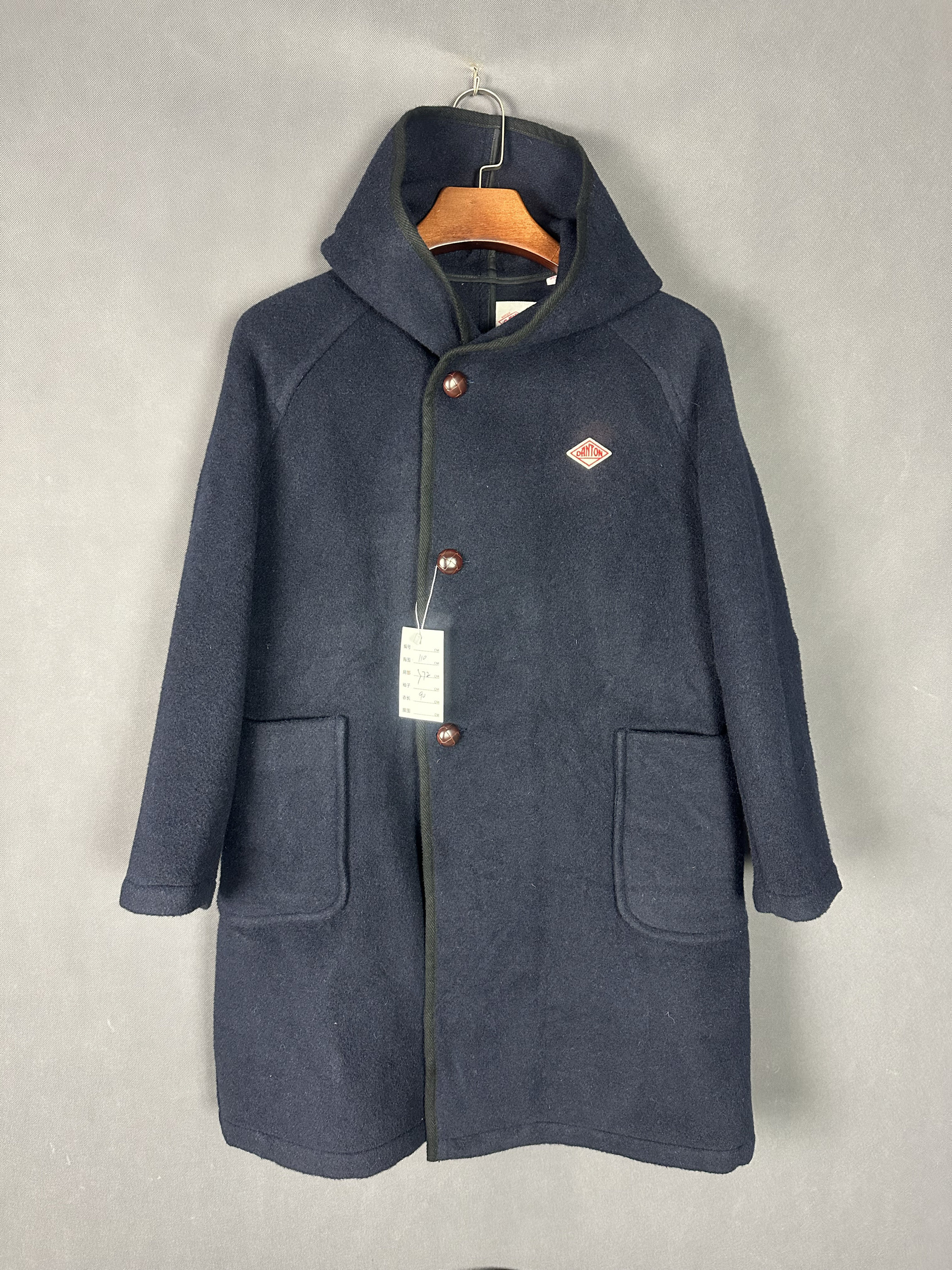 vintage古着 日制DANTON连帽大衣 藏蓝色羊毛呢时尚潮流帅气外套