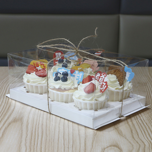 马芬杯纸杯蛋糕盒子透明手提6粒装加高打包盒六格装九宫格包装盒