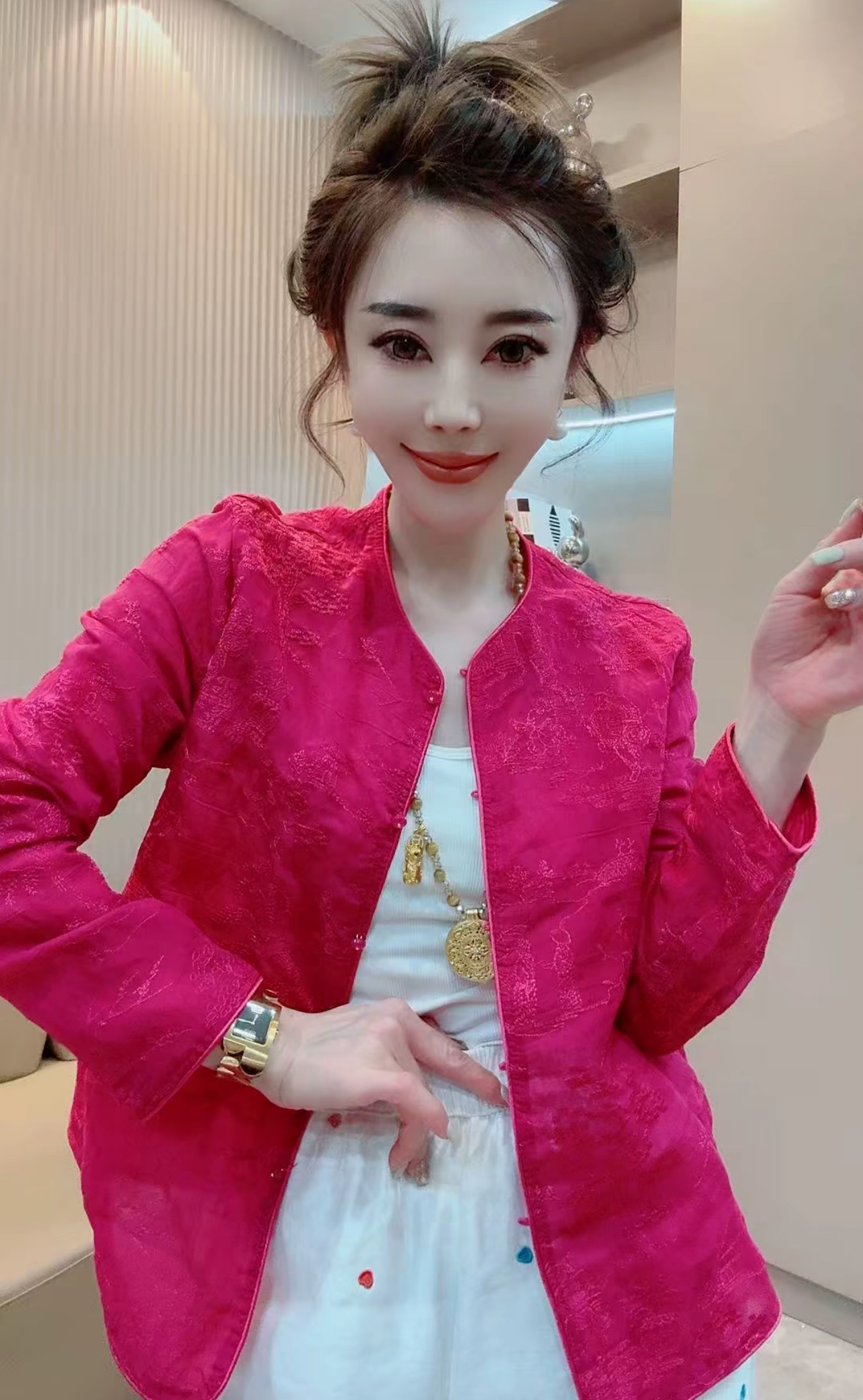 新中式国风圆领香云纱刺绣宽松短外套女2025春季复古唐装精致上衣