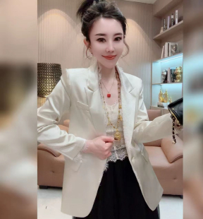 爆款高级设计感缎面西装外套女2026秋冬季新款白色宽松小西服上衣