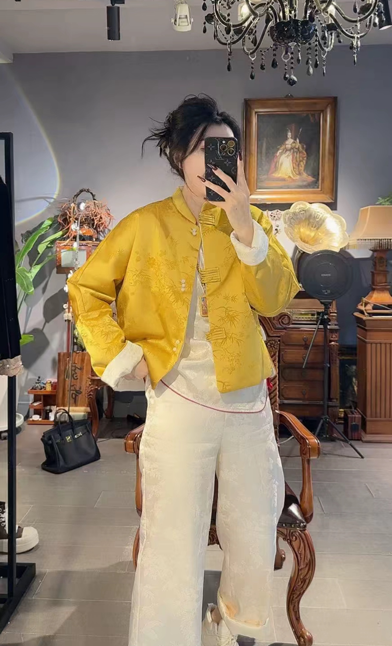 新中式国风盘扣真丝竹叶提花双面穿宽松棉外套女2025秋冬棉服上衣