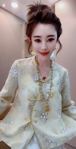 新中式国风盘扣香云纱钉珠刺绣两穿外套衬衣女2025春复古唐装上衣