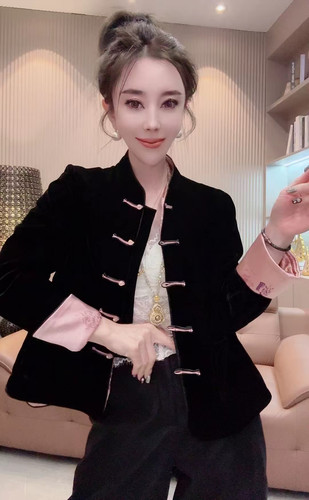 新中式国风盘扣丝绒真丝提花双面穿宽松外套女2026秋复古唐装上衣