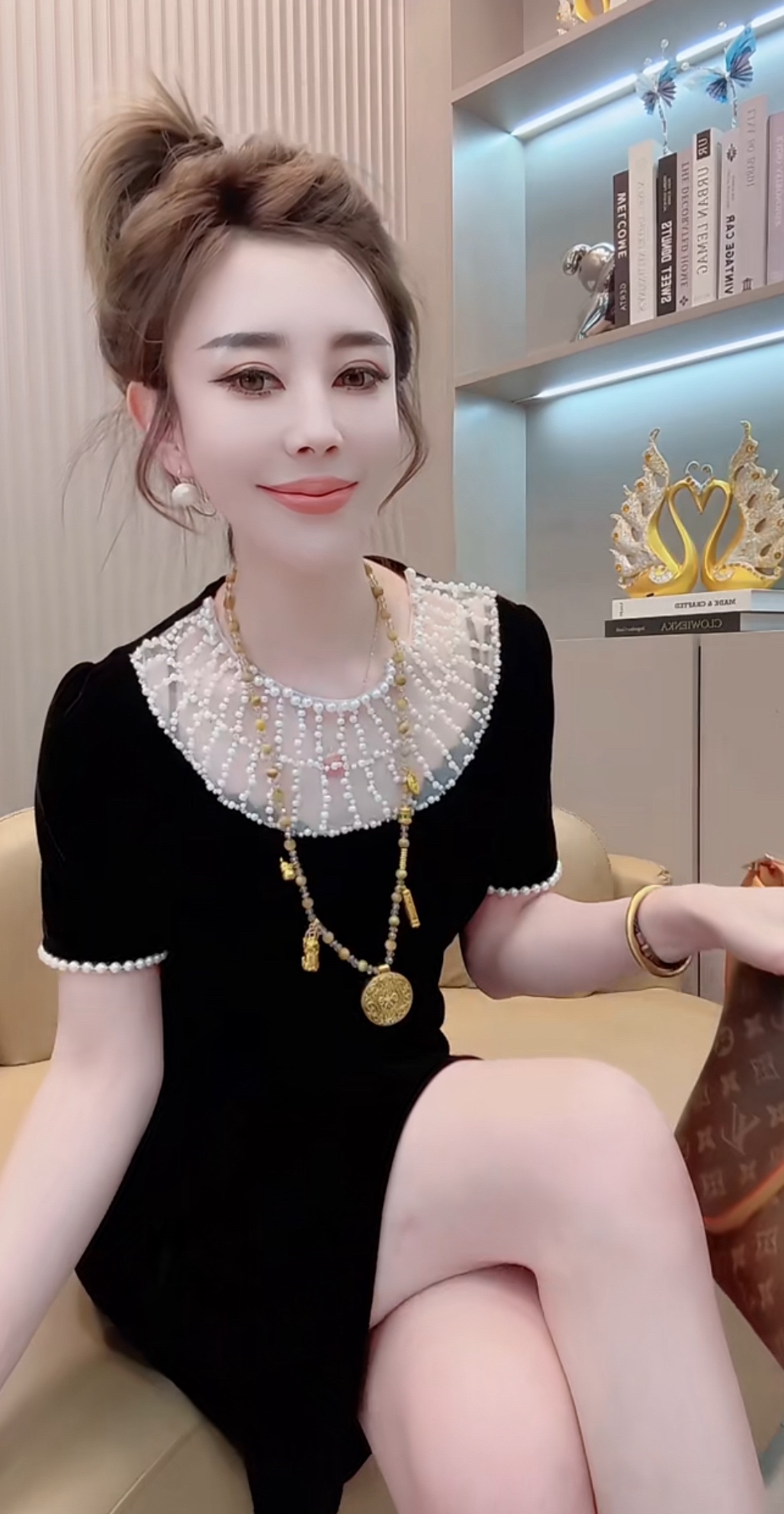 欧货时尚重工珍珠欧根纱短袖真丝绒宽松连衣裙女2025夏季气质裙子