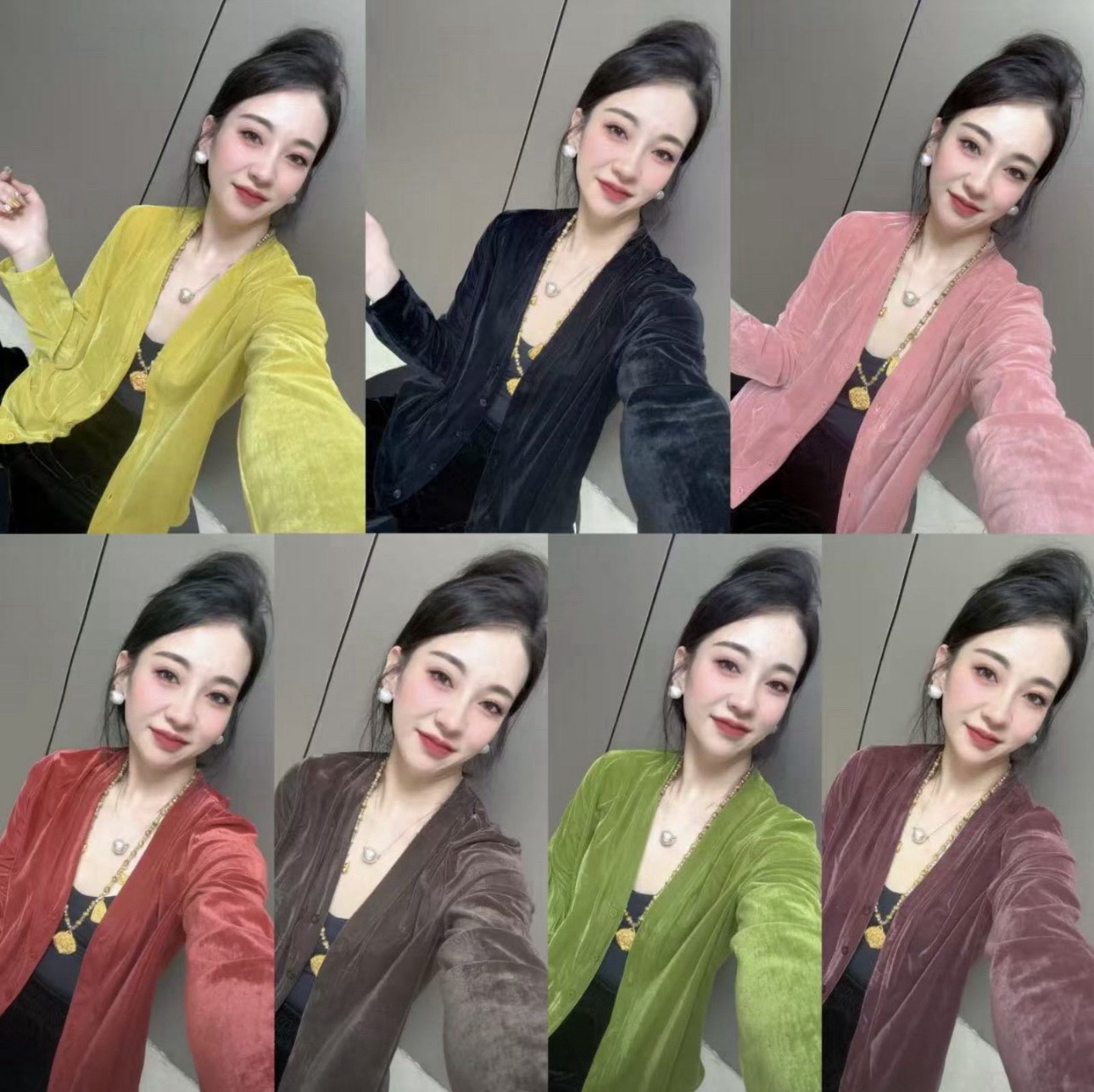 欧货时尚V领长袖真丝绒宽松短外套女2025春秋休闲百搭上衣开衫新