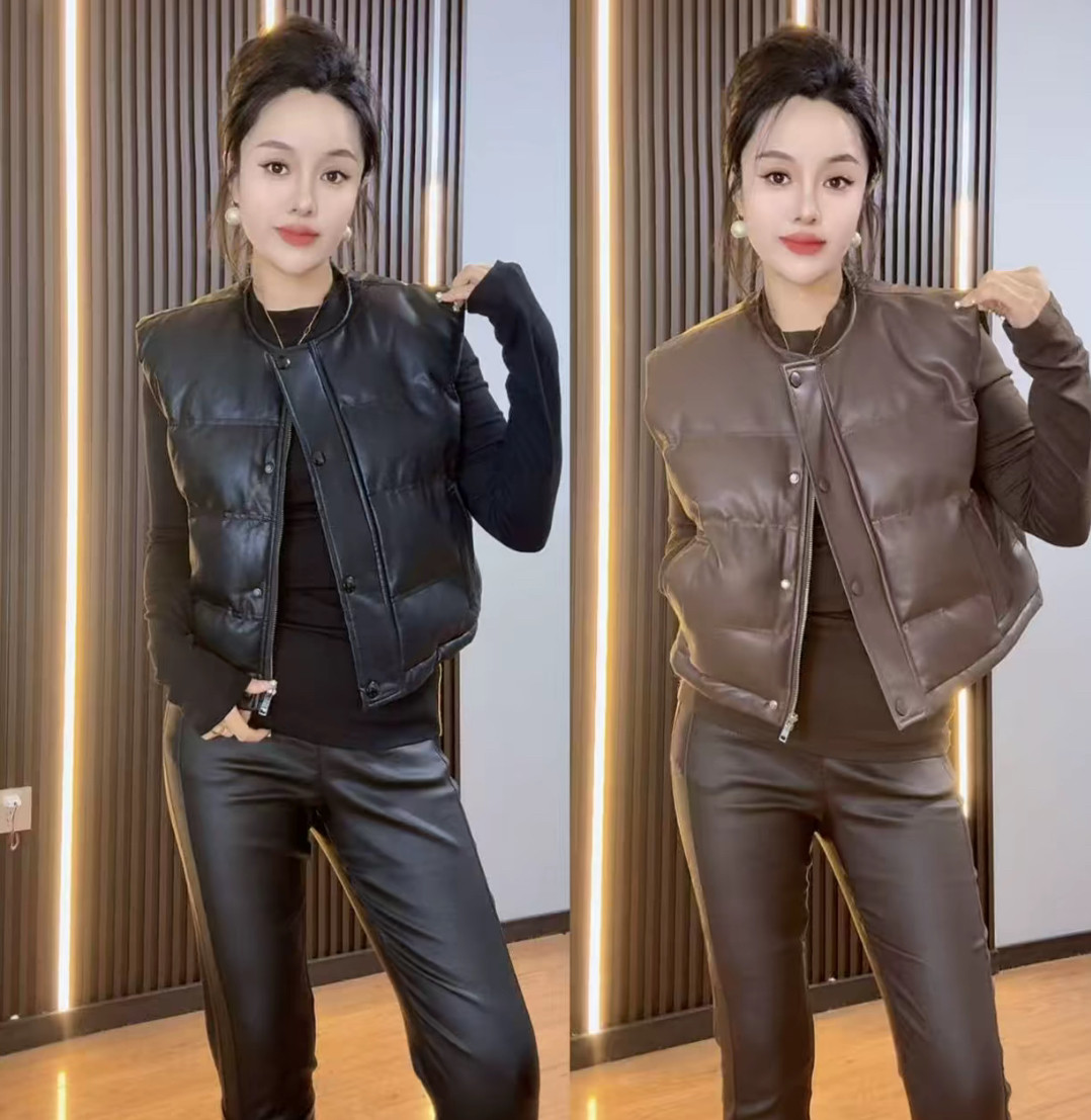 欧货立领黑色PU皮马甲女2026秋冬新款时尚宽松短款坎肩马夹外套潮