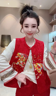 新中式国风真丝提花花团刺绣马薄棉马甲女2025秋冬复古马夹上衣潮