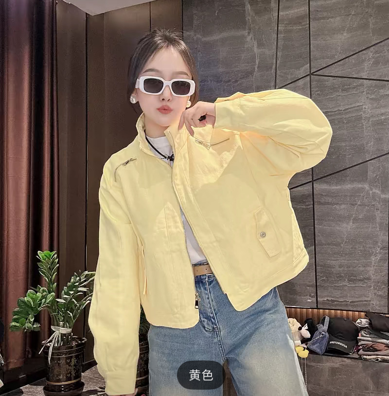 新款拉链休闲白色牛仔外套女春秋款2026新款短款宽松百搭高腰